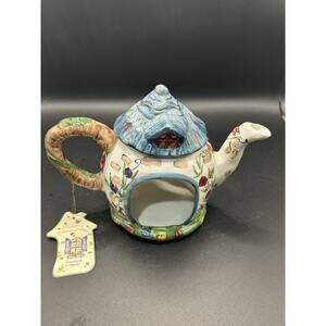 Light Of Cobblestone Village Ceramic Dragon Fly Candle Holder - Round Teapot